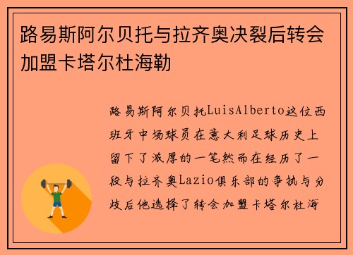 路易斯阿尔贝托与拉齐奥决裂后转会加盟卡塔尔杜海勒